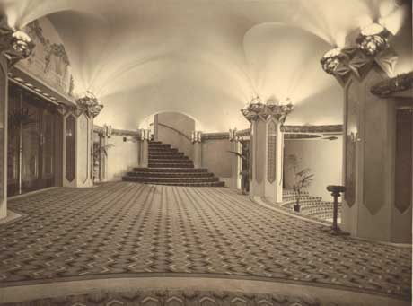 Interior view of ceiling, stairs, and carpeted area, Capitol Theatre, Swanston Street, Melbourne, 1924. National Library of Australia, Eric Milton Nicholls collection, PIC/9929/864, Album 1092/5